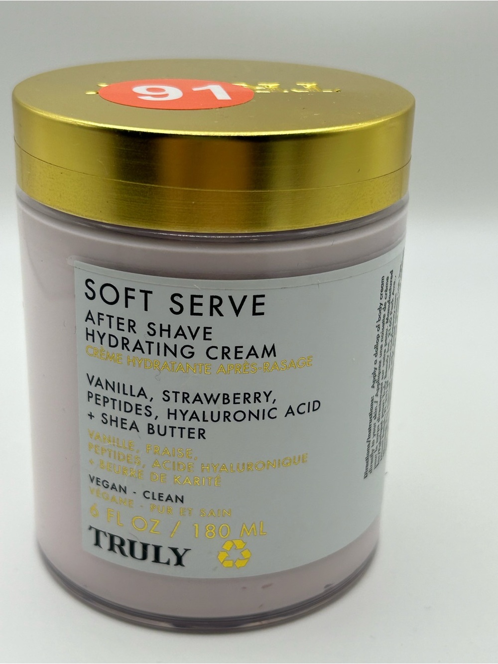 TRULY Soft Serve After Shave Hydrating Cream - Gold Lid, Light Pink Jar